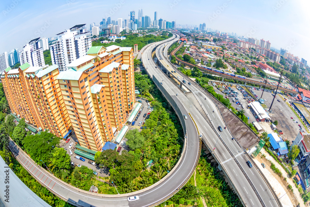 modern residential buildings and elevated road in modern city