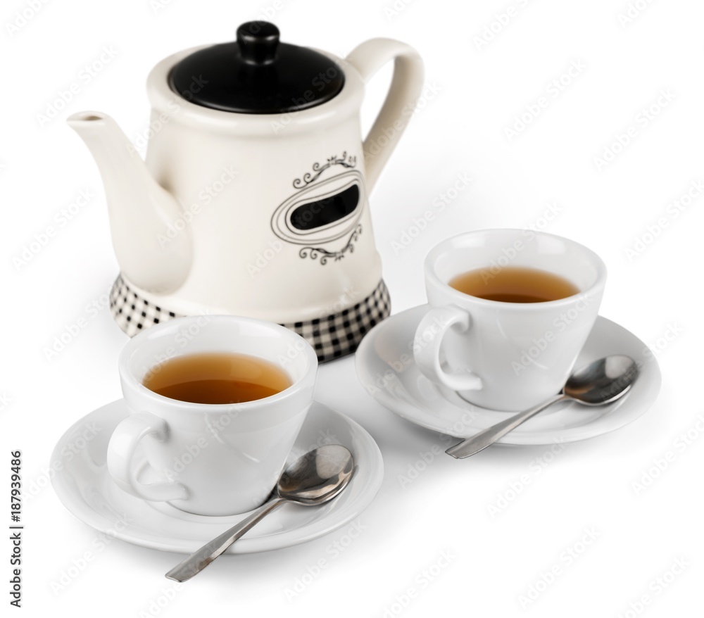 Teapot with Cups of Tea