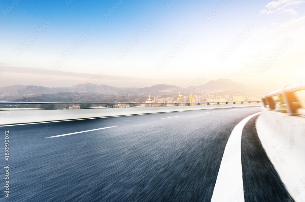 highway with cityscape in shenzhen