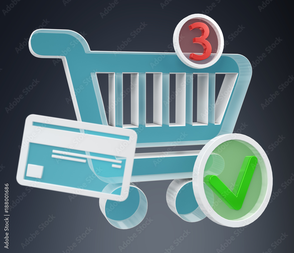 Digital shopping icons isolated 3D rendering