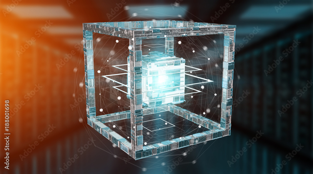 Futuristic cube technology textured object 3D rendering