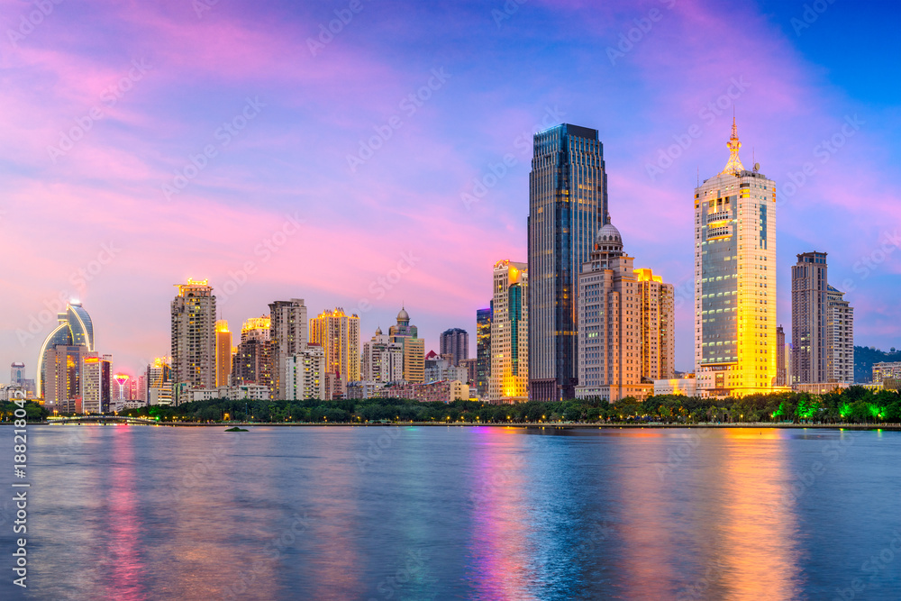 Xiamen, Fuzhou China Skyline on the water.