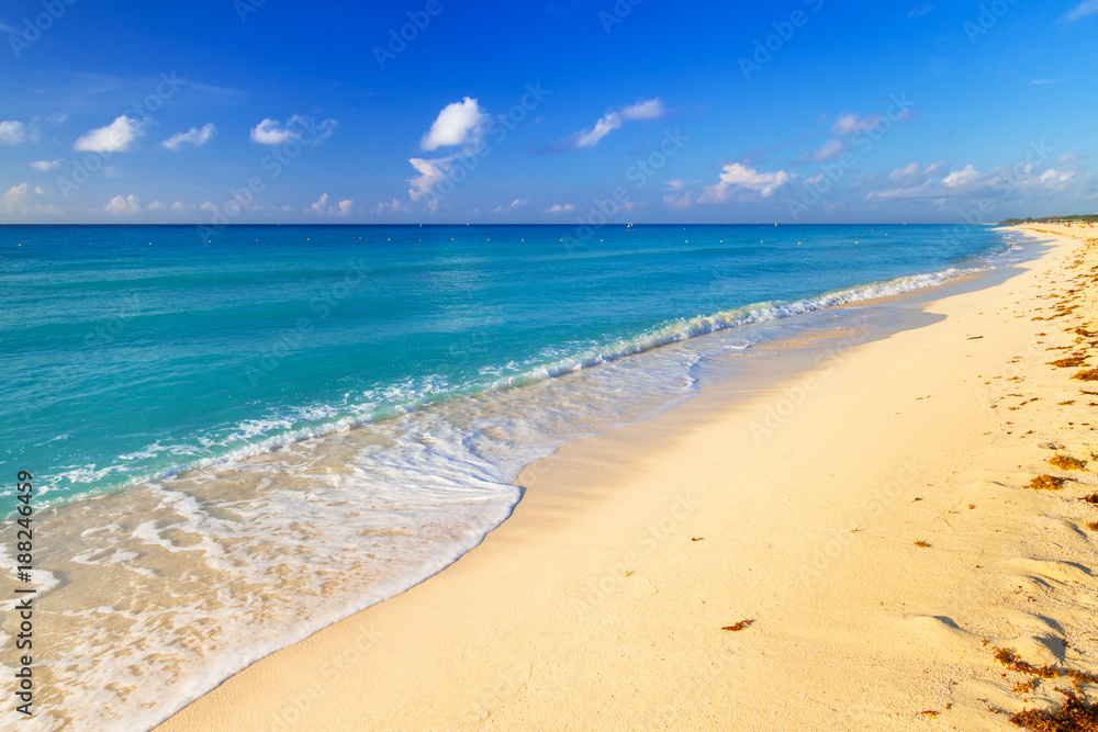 Beach at Caribbean sea in Playa del Carmen, Mexico