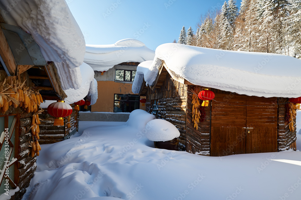 圆形的纯白的雪地风景。