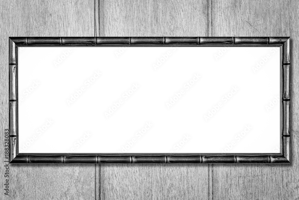 Blank bamboo wood photo frame isolated on white background