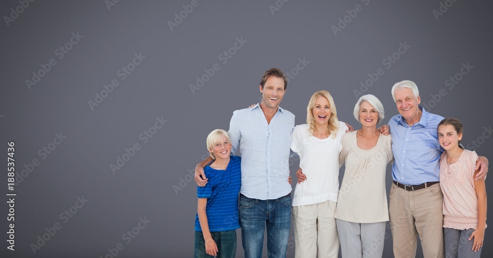 Family generations together with grey background