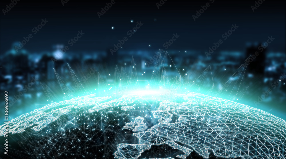 Connections system global world view 3D rendering