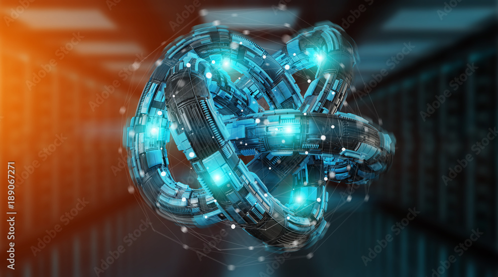 Futuristic torus technology textured object 3D rendering