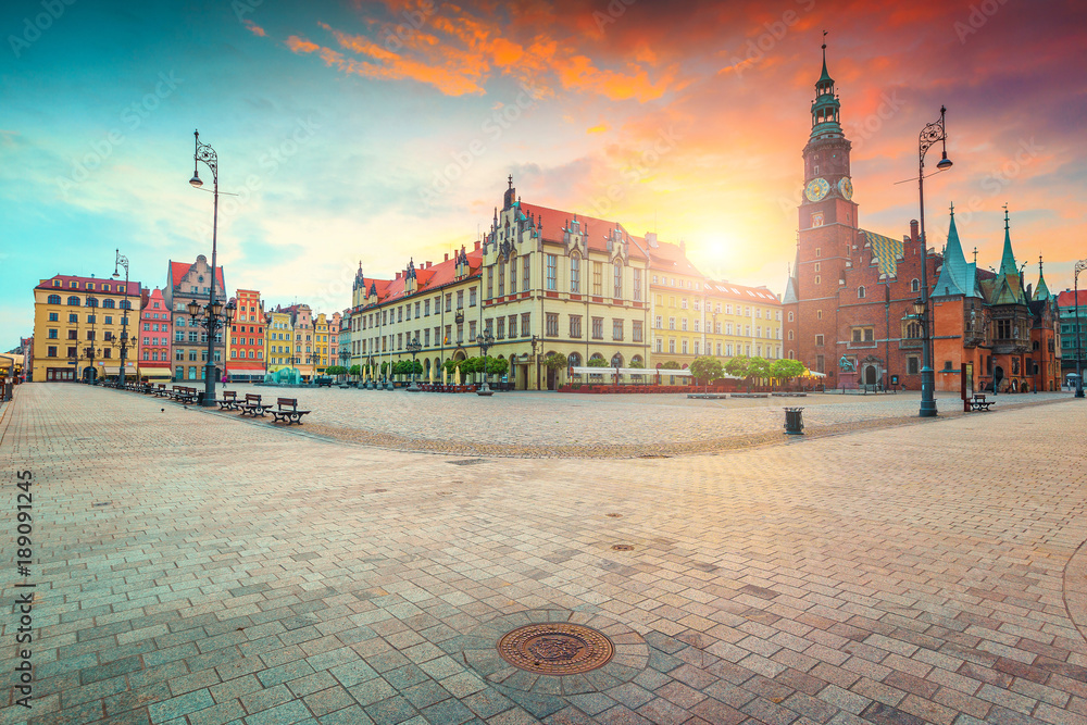 Spectacular morning scene in Wroclaw on Market Square, Poland, Europe