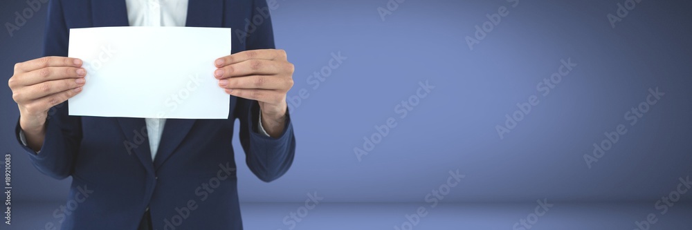 Businessperson holding blank card in hands