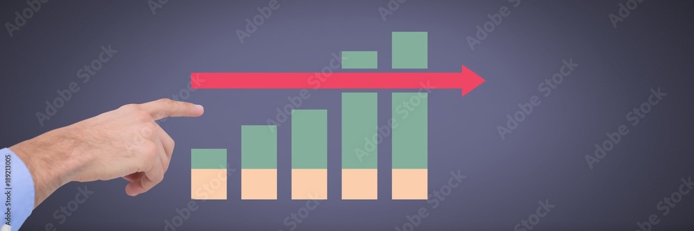 Hand pointing with colorful chart statistics