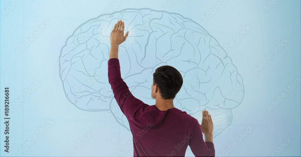 Man touches brain interface