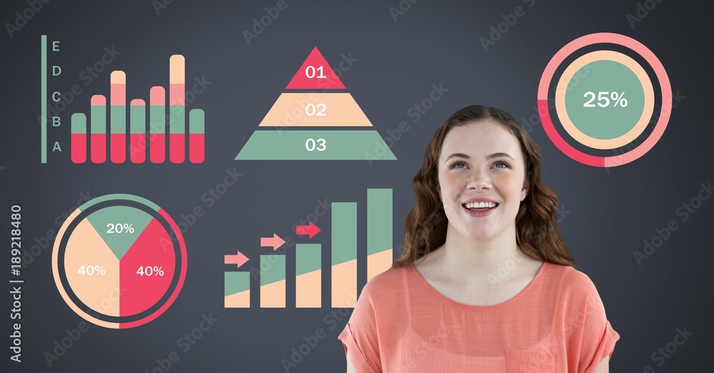 Woman with colorful chart statistics