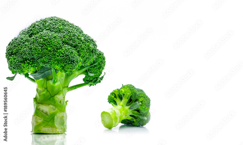 Set of green broccoli (Brassica oleracea). Vegetables natural source of betacarotene, vitamin c, vit