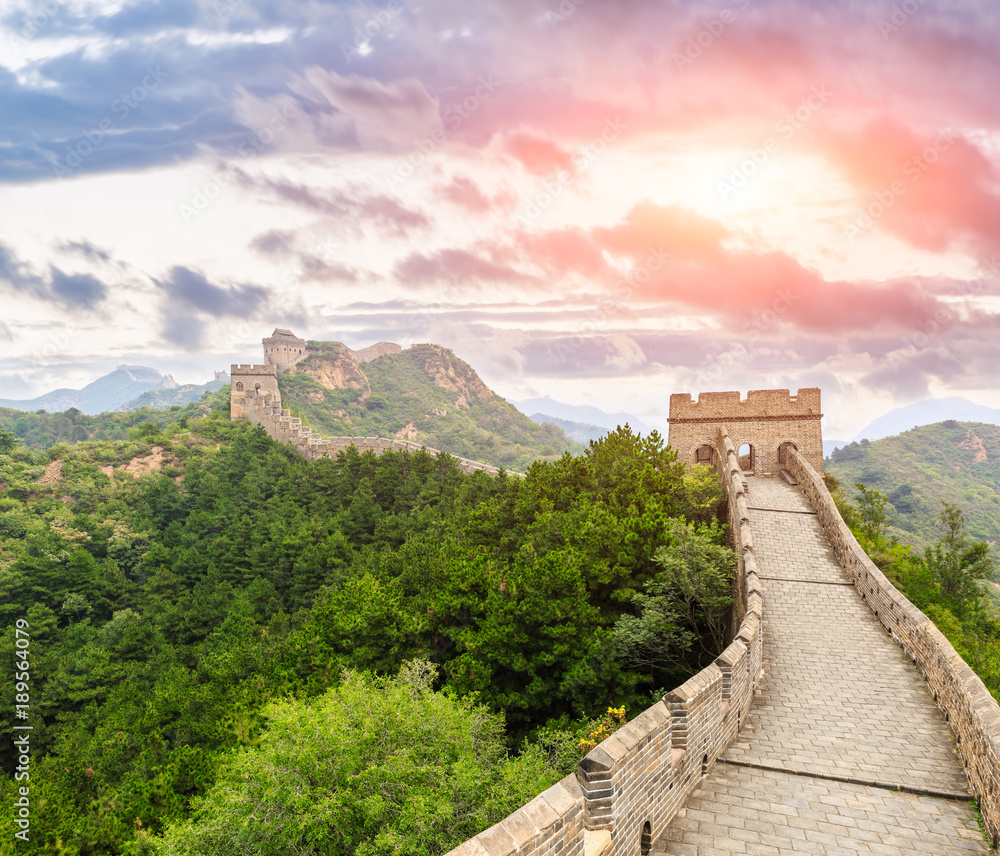 Great Wall of China at the jinshanling section,sunset natural landscape