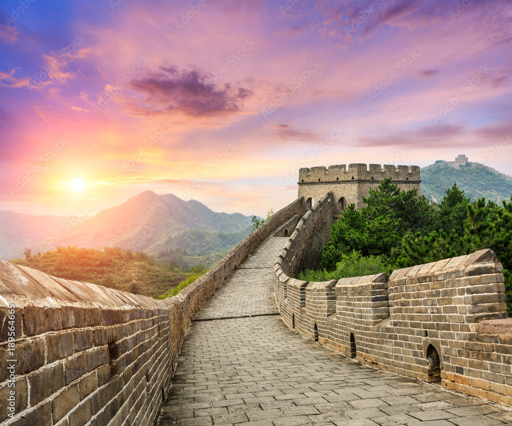 Great Wall of China at the jinshanling section,sunset natural landscape