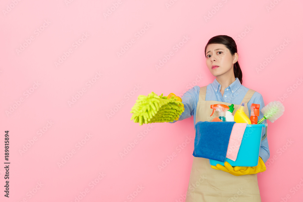 seriously housewife using feather duster tool