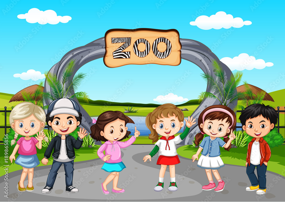 Many children visiting the zoo