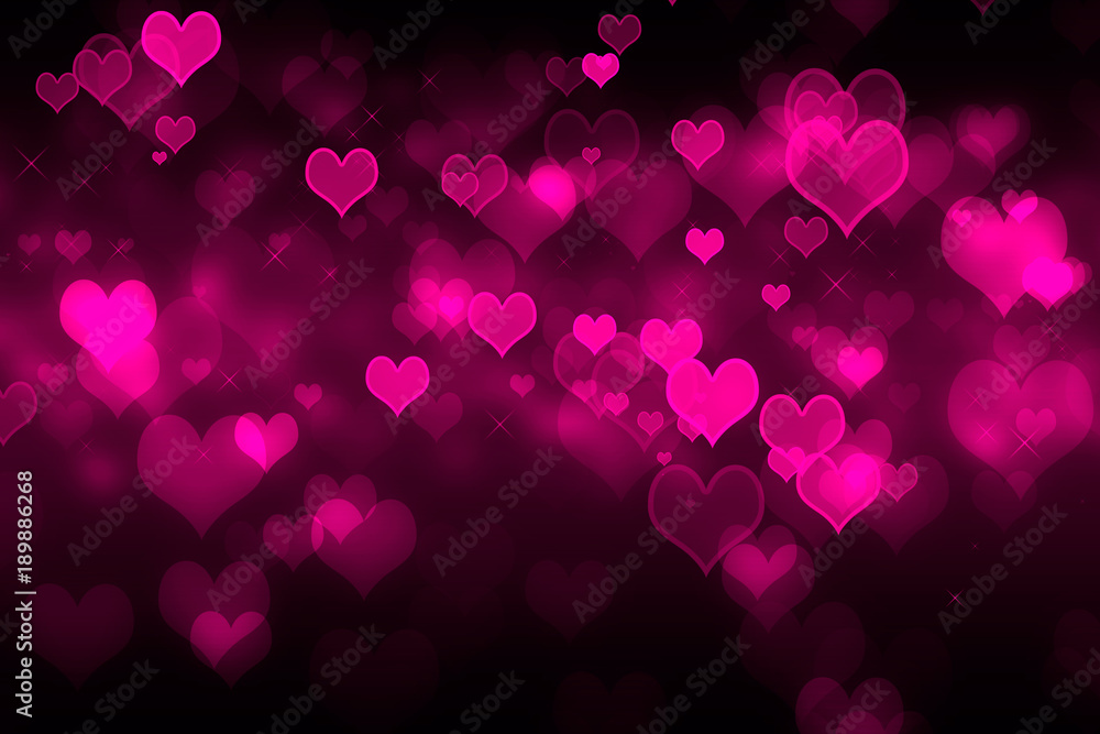 Pink heart shapes over black background