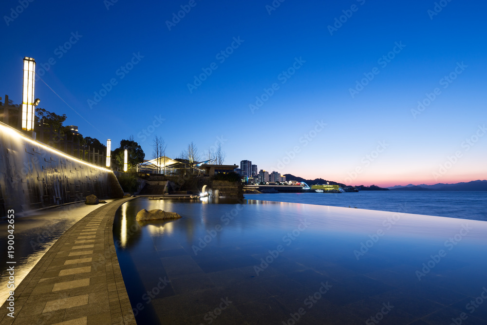 beautiful scene of lake at sunset