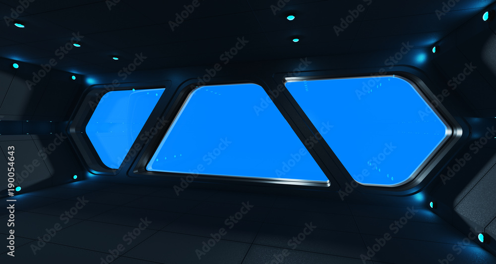 Spaceship futuristic interior with window view