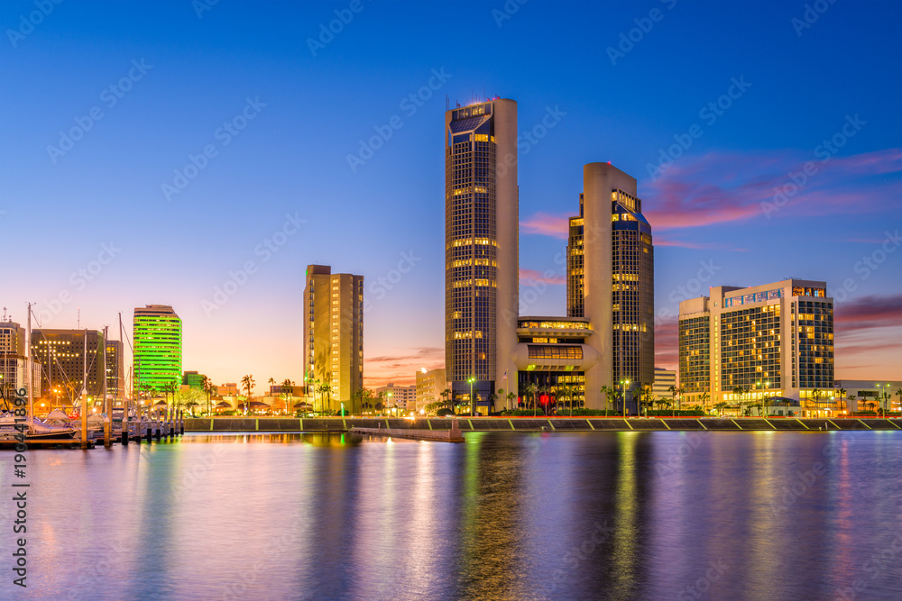 Corpus Christi, Texas, USA skyline on the bay.