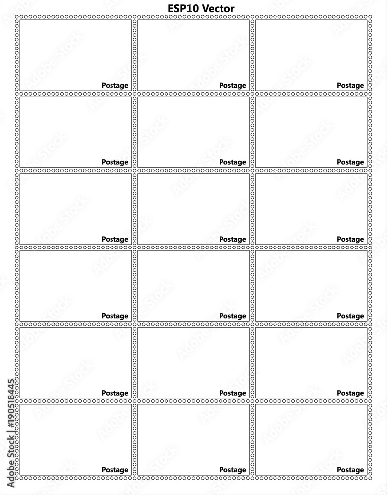 Template of a sheet of postal stamps with a frame simple perforation. Vector illustration. Can be us