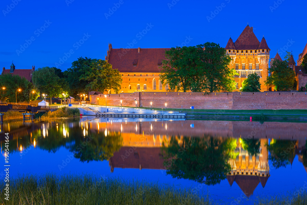 Malbork Castle of the Teutonic Order at night, Poland