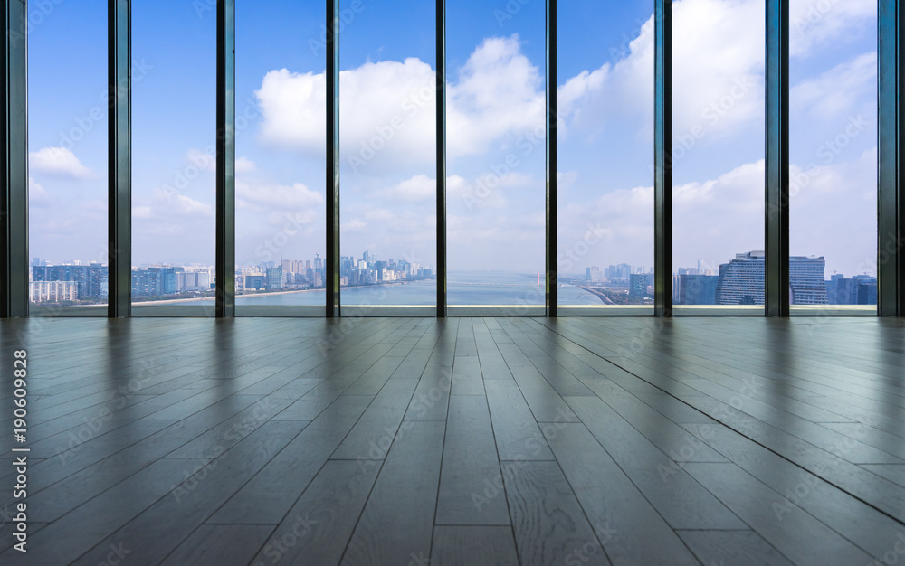 empty window with modern building