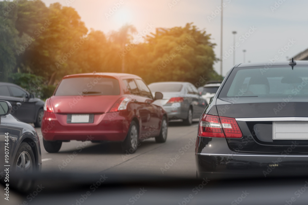 traffic jam with row of cars