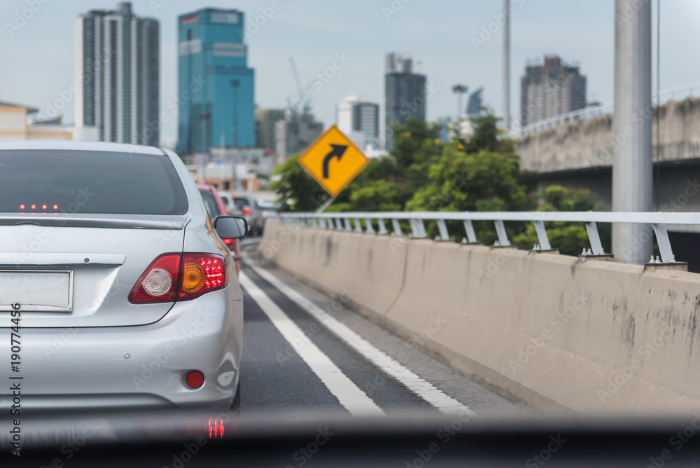 traffic jam  with row of cars