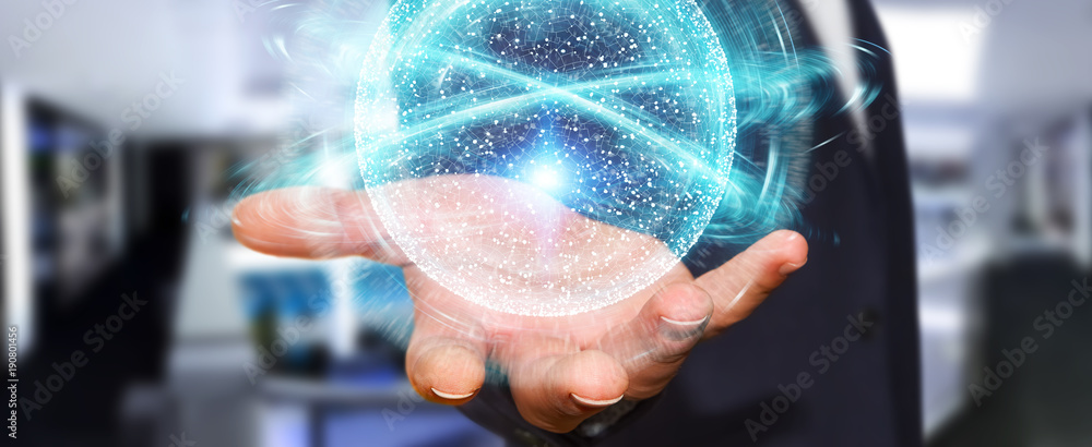 Businessman using digital network connection sphere 3D rendering