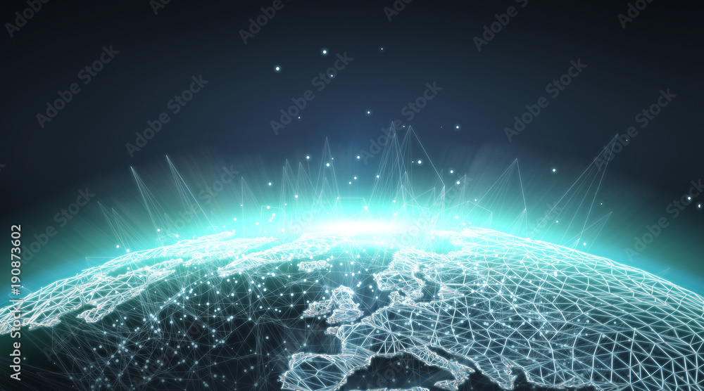 Connections system global world view 3D rendering