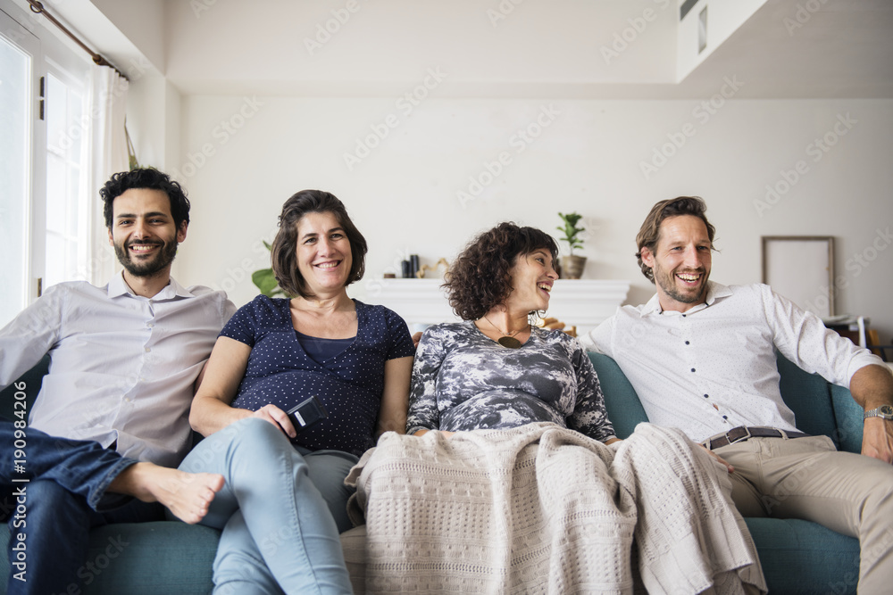 Pregnant couples visit each other