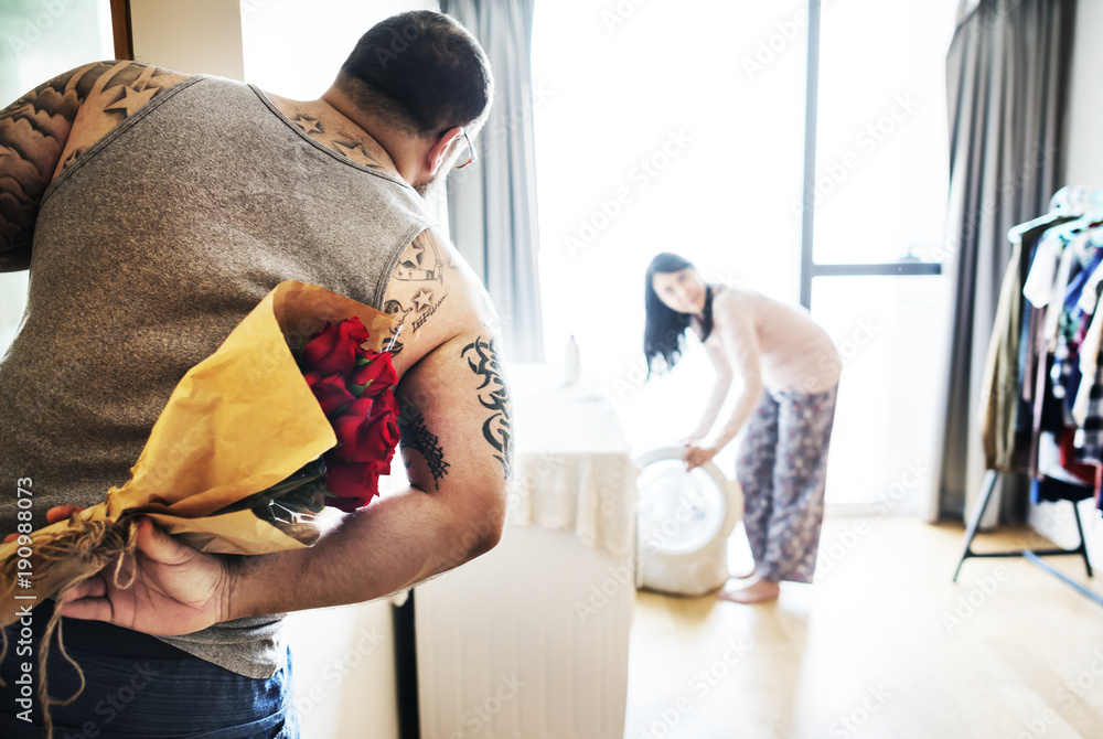 Couple doing a laundry