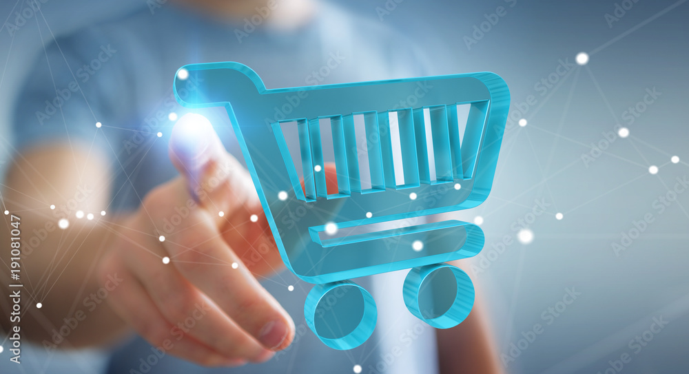 Businessman using digital shopping icons 3D rendering