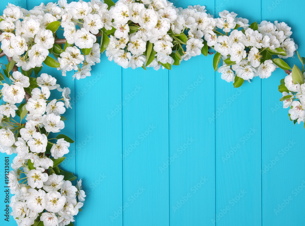  blossom on blue wood background