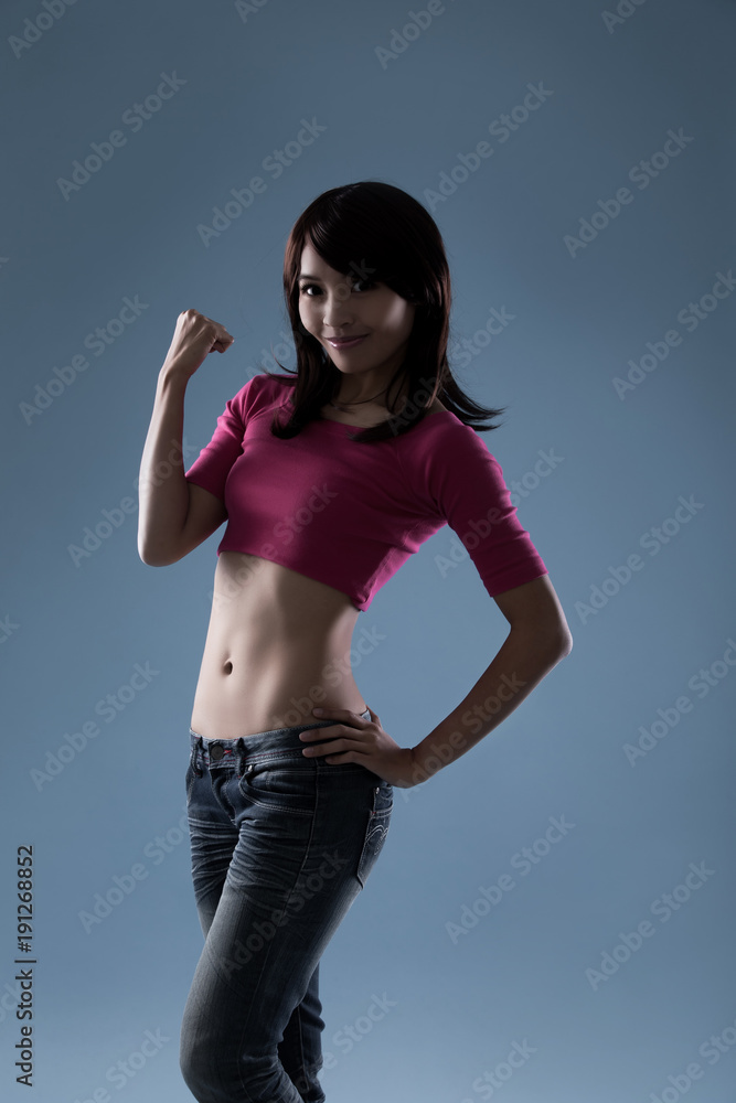 woman smile and show fist