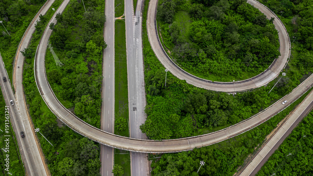 Aerial view highway junction, cross roads, interchange and expressway is an important infrastructure