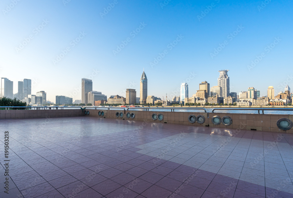 empty floor with modern office building