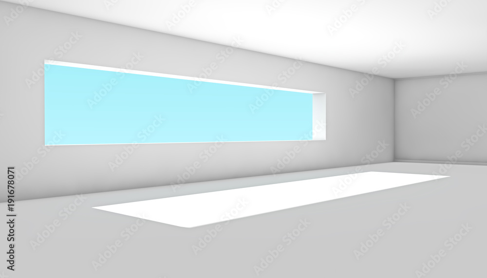 Arquitectura y diseño de interiores.Habitacion vacia para proyecto.Ventana y cielo azul.Mercado inmo