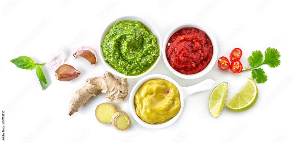 bowls of various sauces