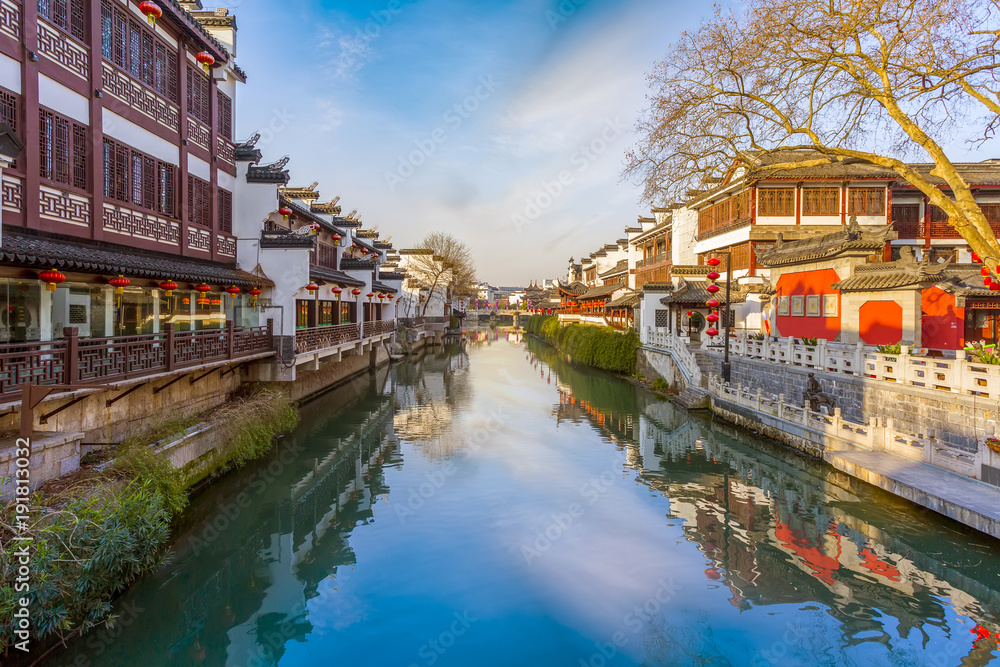 Ancient architectural landscape on the Qinhuai River in Nanjing