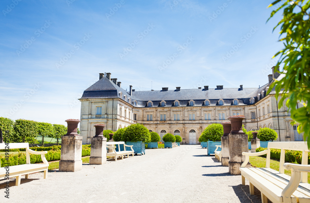 Facade of Champlitte chateau and orangery, France