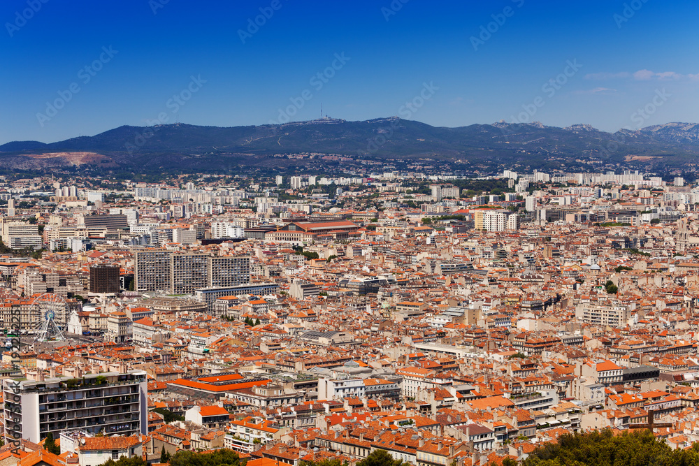 View of Marseille with ferris wheel at Vieux-Port