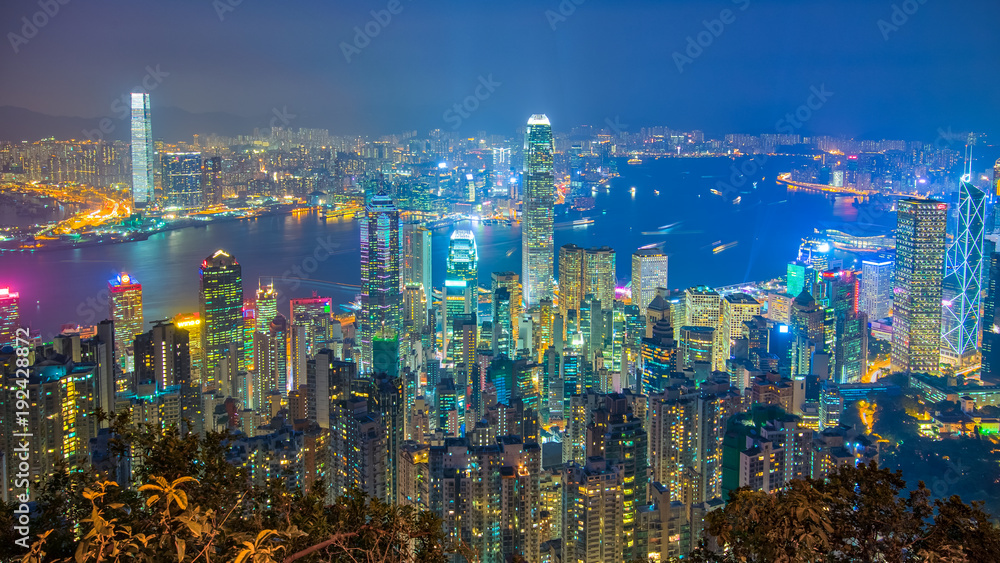 从山顶看香港城市夜景