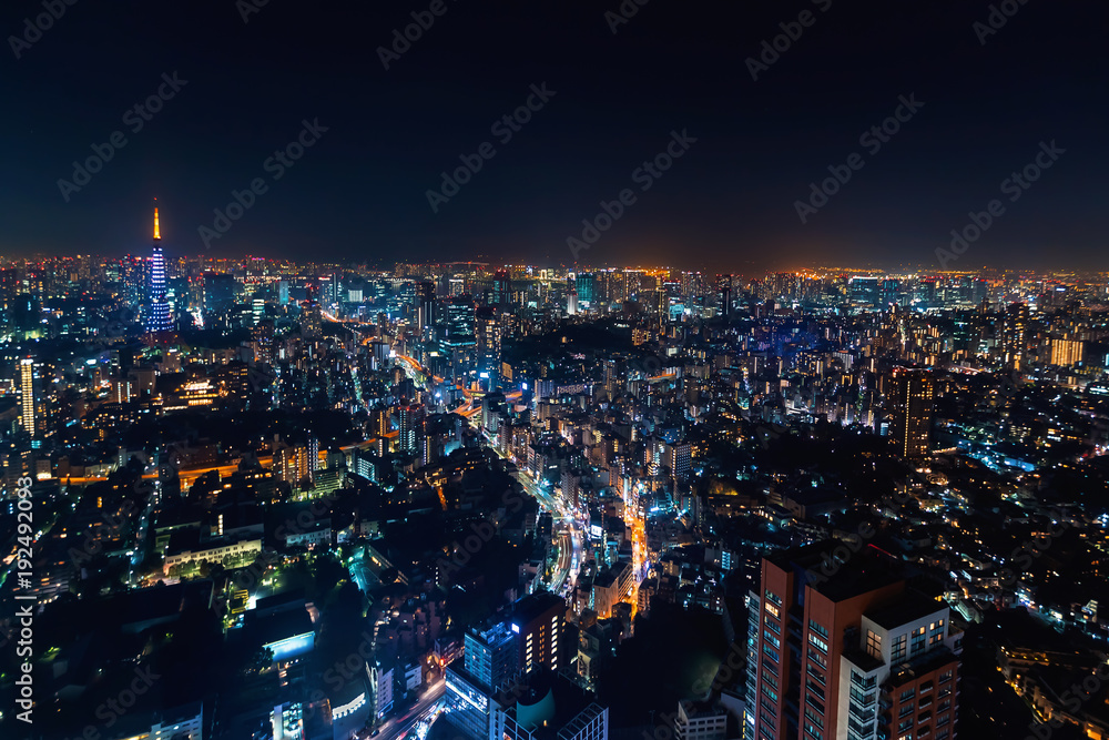 夜晚从六本木山俯瞰日本东京