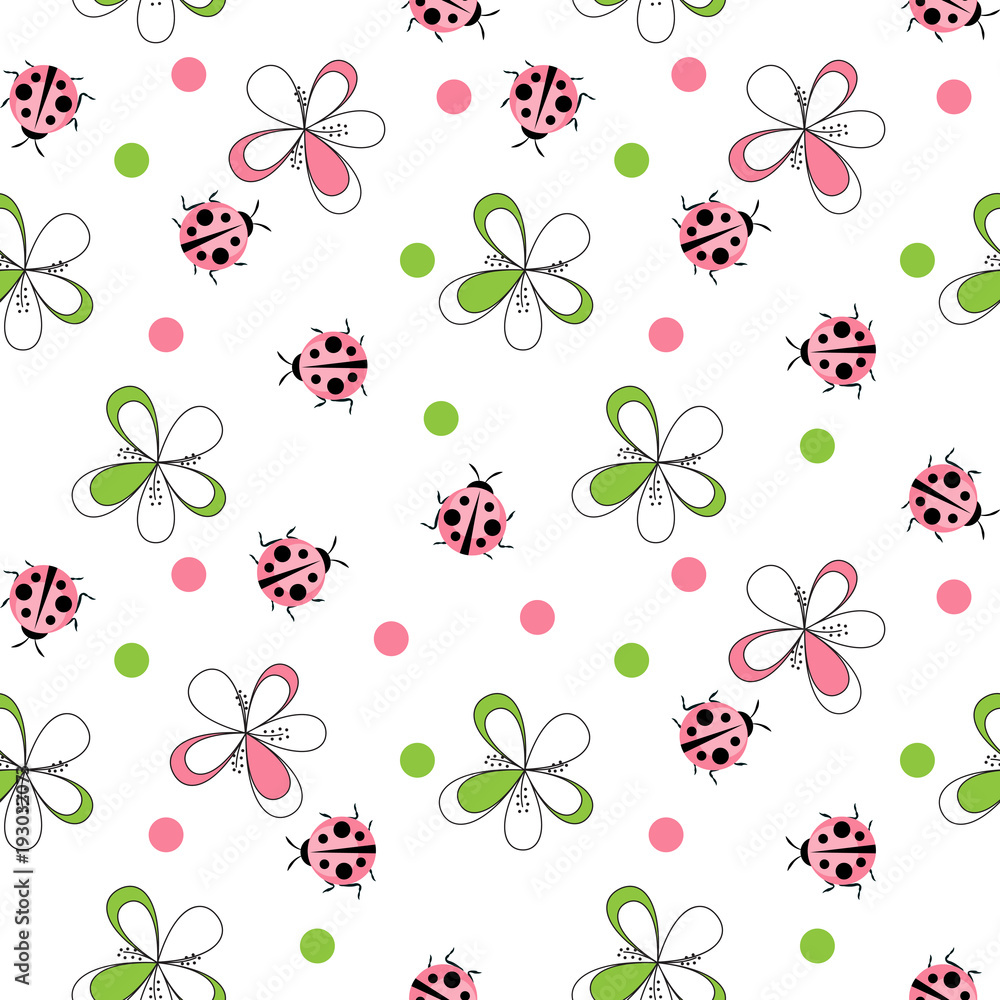 Cute Ladybug Seamless Pattern Background Vector Illustration