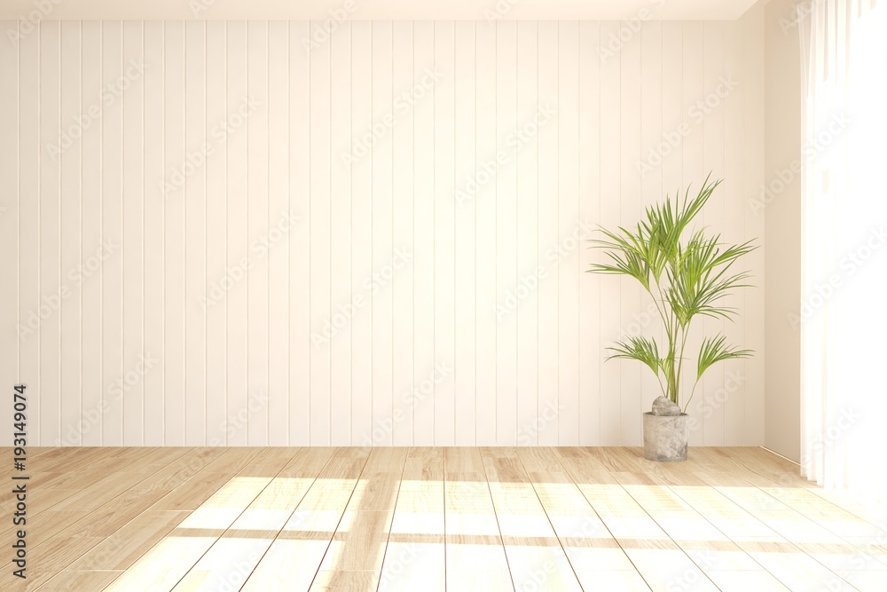 White empty room. Scandinavian interior design. 3D illustration