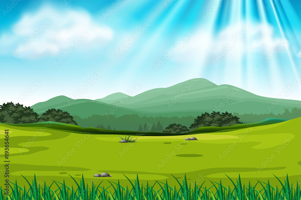 Background scene with green field